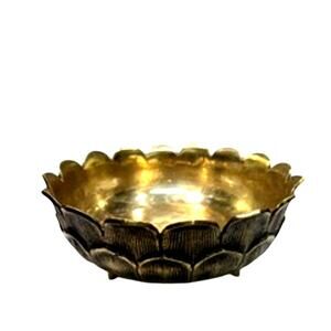 Brass Lotus Flower Vintage Bowl Footed Centerpiece Asian Hollywood Regency 10"